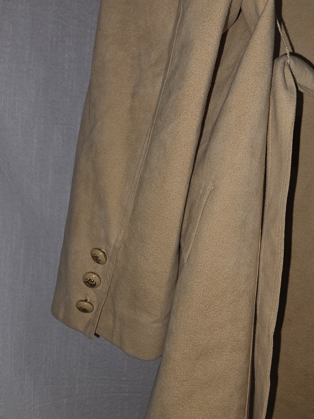 Vtg Abe Schrader Beige Faux Suede Duster Coat Belted Long Trench Jacket Sz 14 - Picture 8 of 14